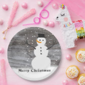 紙皿の白人の素朴な雪だるまのメリークリスマス ペーパープレート (パーティー)
