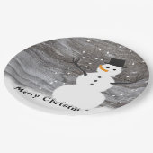 紙皿の白人の素朴な雪だるまのメリークリスマス ペーパープレート (アングル)