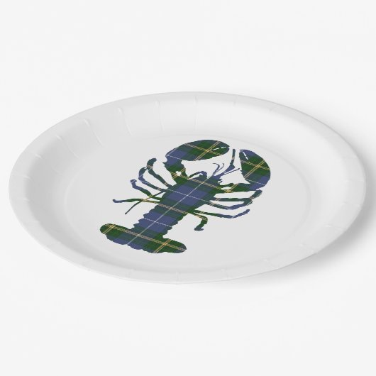 紙皿の   青いノバスコシアのタータンチェックのロブスター ペーパープレート (アングル)