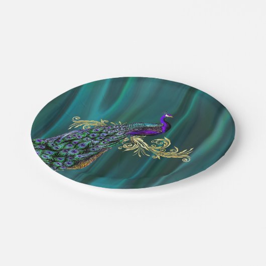 紙皿を結婚している孔雀を持つティール(緑がかった色) ペーパープレート (アングル)