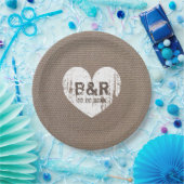 紙皿を結婚するバーラップのヴィンテージのモノグラムbbq ペーパープレート (パーティー)