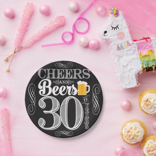 紙皿30年のへの応援そしてビール7つ ペーパープレート (パーティー)