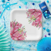 紙皿-ピンクのユリ ペーパープレート (パーティー)