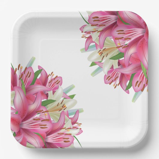 紙皿-ピンクのユリ ペーパープレート (正面)