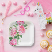 紙皿-ピンクの芍薬の紙皿 ペーパープレート (パーティー)