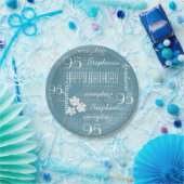 紙皿、第95誕生会の青の花柄 ペーパープレート (パーティー)