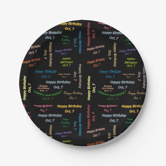 紙皿　10月7日　誕生日 ペーパープレート (正面)