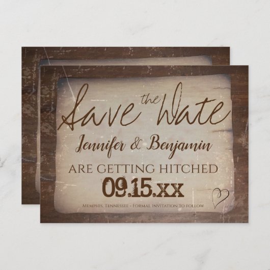 紙素朴ヴィンテージの国のハート日付の保存 案内ポストカード (正面/裏面)