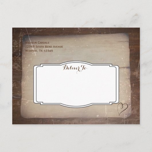 紙素朴ヴィンテージの国のハート日付の保存 案内ポストカード (裏面)