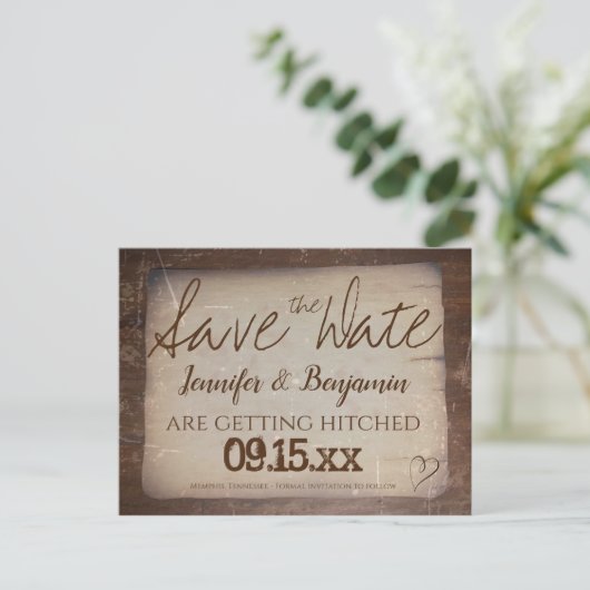 紙素朴ヴィンテージの国のハート日付の保存 案内ポストカード (スタンド正面)