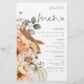 紙素朴秋花模様カボチャ結婚のメニュー チラシ (正面)