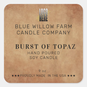 紙素朴豆蝋燭ロゴ付きラベル スクエアシール