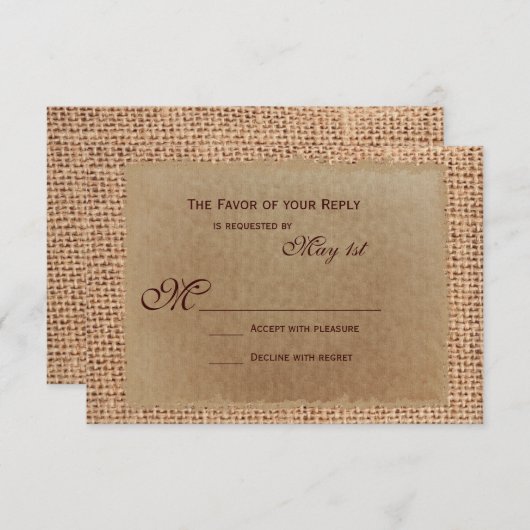 紙素朴 Burlap Laceプリント結婚のRSVPカード 出欠カード (正面/裏面)