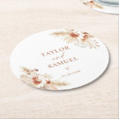 紙結婚コースター | Boho Pampas Grass Decor ラウンドペーパーコースター (アングル)