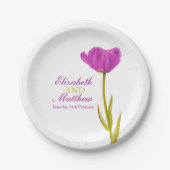 紙結婚プレートと呼ばれる紫のチューリップのアート ペーパープレート (正面)
