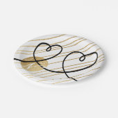 紙結婚プレートのエレガント金ゴールドとブラックハート ペーパープレート (アングル)