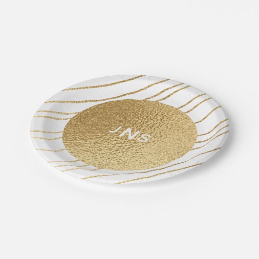 紙結婚プレートのエレガント金ゴールドと黒 ペーパープレート (アングル)