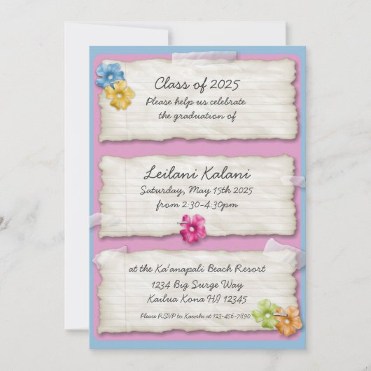 紙芸術的ハイビスカス卒業招待状 招待状 (正面)