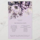 紙薄紫パープル花模様結婚式 プログラム チラシ (裏面)
