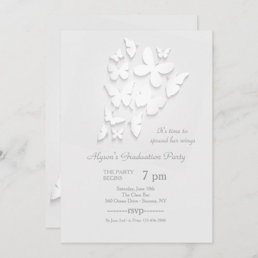 紙蝶の卒業パーティー招待状 招待状 (正面/裏面)