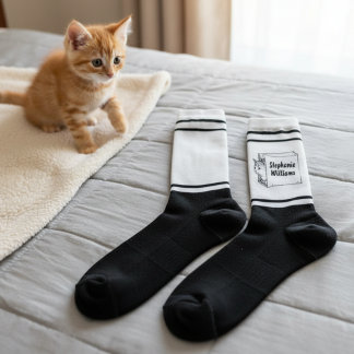 紙袋に顔をのぞかせるかわいい猫のクルーソックス(名前入り) ソックス