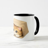 紙袋に顔を出すかわいい子猫のマグカップ マグカップ (正面右)