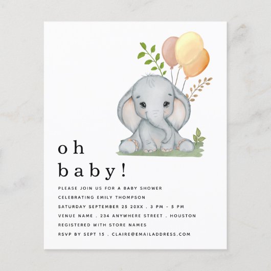 紙象男女兼用赤ちゃんシャワー招待状 チラシ (正面)