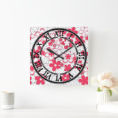紙赤と白の花 スクエア壁時計 (ホーム)