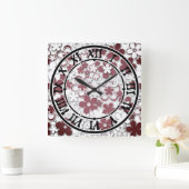 紙赤と白の花 スクエア壁時計 (ホーム)