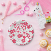 紙赤と白の花 ペーパープレート (パーティー)