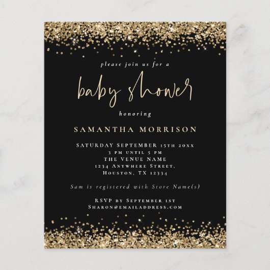 紙金ゴールドグリッターガールボーイベビーシャワーブラック チラシ (正面)