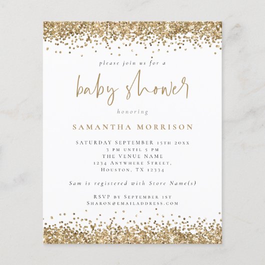 紙金ゴールドグリッターガールボーイベビーシャワー招待状 チラシ (正面)
