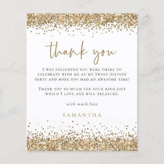 紙金ゴールドグリッターSweet sixteenパーティーありがとう チラシ (正面)