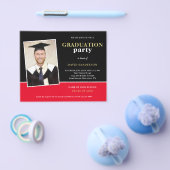 紙金ゴールドブラックレッドフォトグラードパーティの招待状 チラシ (シングル)