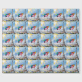紙飛んでいる飛行機パリカラフル，水色 ラッピングペーパー (フラット)