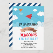 紙飛行機の誕生日テーマ 招待状 (正面/裏面)