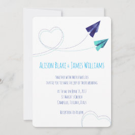 紙飛行機水彩結婚式招待状 招待状