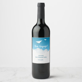 紙飛行機空に向かうパーティー ワインラベル