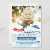 紙飛行機第1誕生日招待状 招待状 (正面)