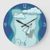 紙飛行機 |旅は次で始まる独身の。 ラージ壁時計 (正面)