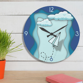 紙飛行機 |旅は次で始まる独身の。 ラージ壁時計