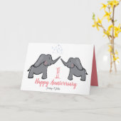 紙1結婚周年のかわいい象のカード カード (黄色い花)