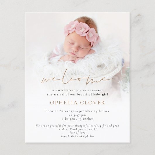 紙2写真オーバーレイ金ゴールドようこそ誕生 チラシ (正面)