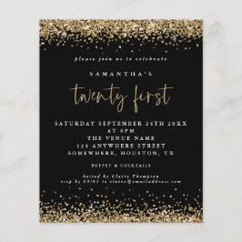 紙｜ゴールドグリッター 21歳 ブラックパーティー招待状 チラシ