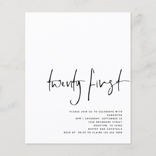 紙 ブラック スクリプト ホワイト 21歳の誕生日 チラシ (正面)
