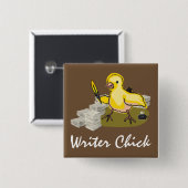 紙、羽のクイルとインクを持つ作家のシック 缶バッジ (正面&裏面)