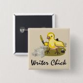 紙、羽のクイルとインクを持つ作家のシック 缶バッジ (正面&裏面)