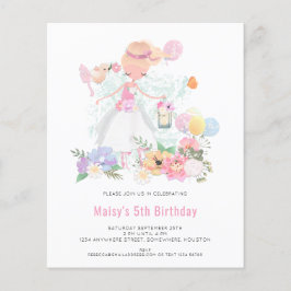 紙| Ballerina Pink Girl 5th誕生日招待状 チラシ