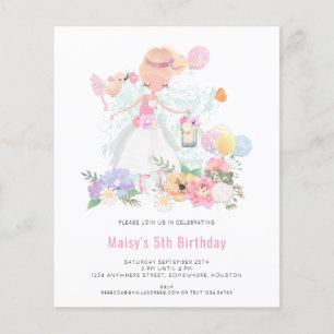 紙 Ballerina Pink Girl 5th誕生日招待状 チラシ
