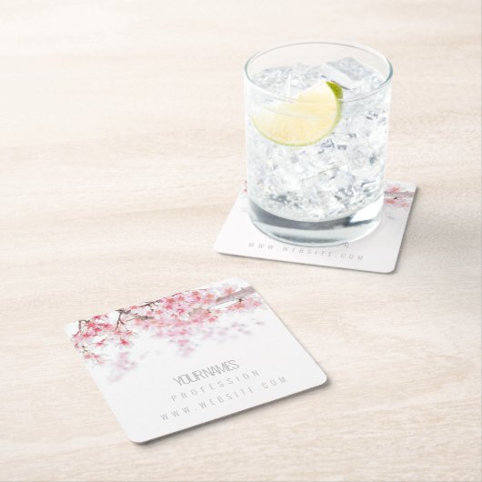 紙COASTER名刺：さくらんぼ花 スクエアペーパーコースター (インサイチュ)